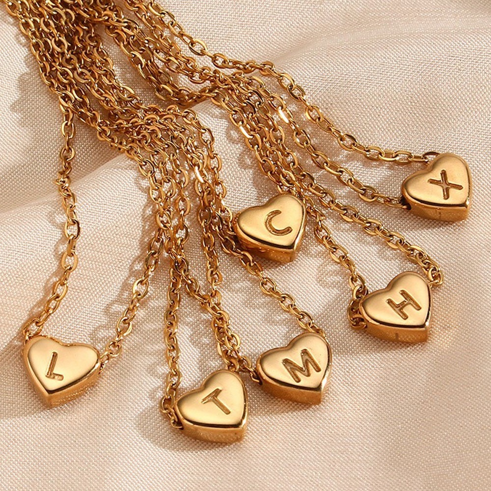 18K Gold Plated Initial Letter Necklace*Puffy Heart Pendant*Letter A-Z Necklace